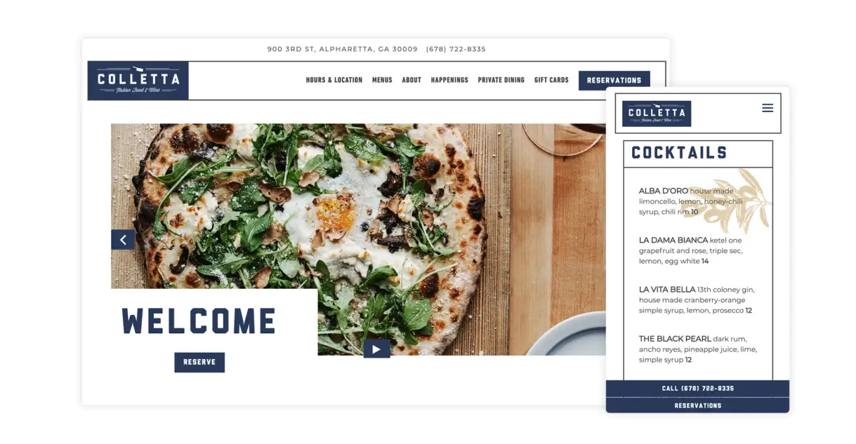 A screenshot of the website for Colletta