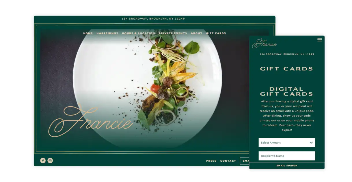 A screenshot of the website for Francie
